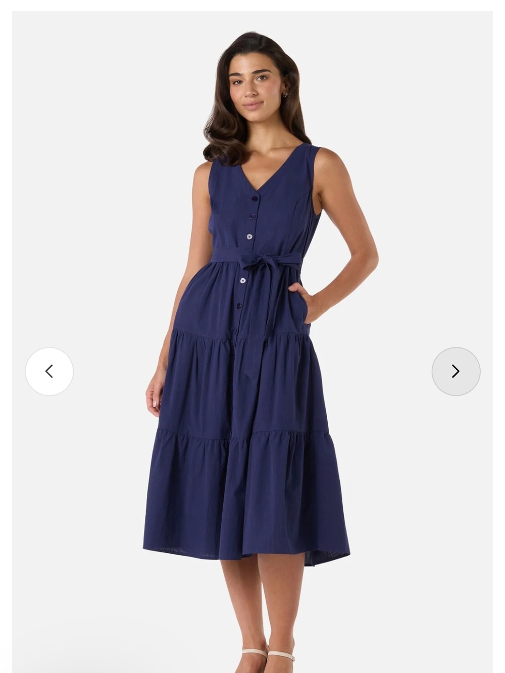 Princess Highway Sleeveless V-Neck Tiered Midi Dress  Navy